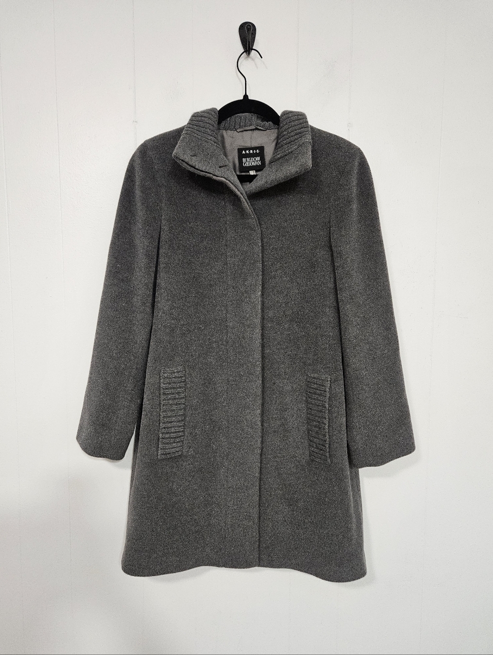 Akris X Bergdorf Goodman Punto Charcoal Gray Wool Blend Stand-Collar Coat - Picture 1 of 8